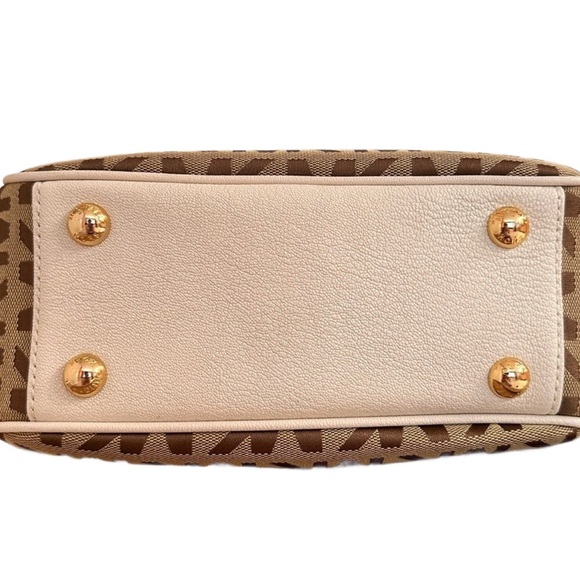 MICHAEL KORS ~ Brown and Cream Cloth and Leather Tote Bag w/Bold Gold Hardware - Picture 5 of 8